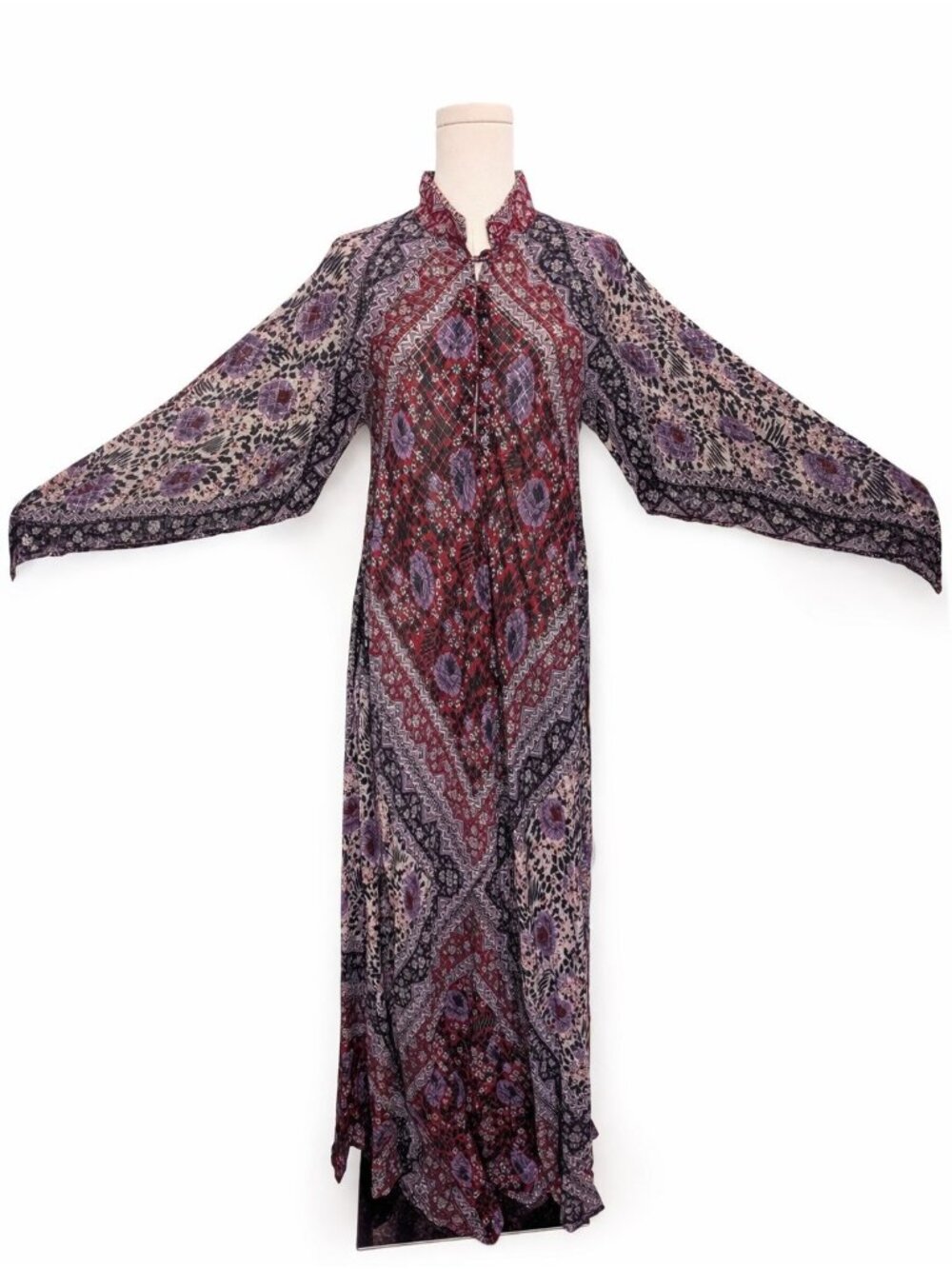 VTG 60-70’s ADINI Indian Sheer Cotton Gauze Lurex Caftan Maxi Dress Hippie Boho